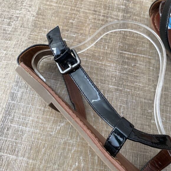 GH Bass & Co Jane Sandals Womens 7.5 Flats Strappy Vegan Black Patent Leather - Picture 6 of 9